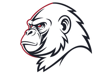 Side profile depicts a fierce gorilla head with red eyes and dark outlines © produmnya 