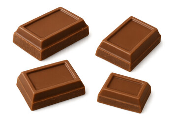 Four small milk chocolate bars isolated on a transparent background, perfect for food and dessert projects