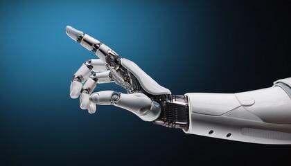 futuristische roboterhand die nach etwas greift robot hand finger pointing transparent
