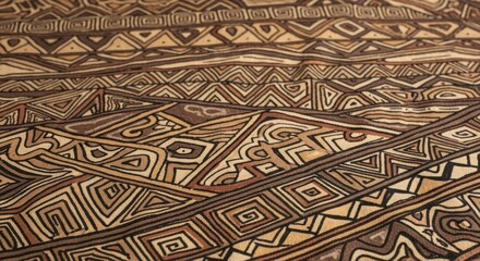 Detailed pattern of intricate geometric shapes in shades of brown and beige.