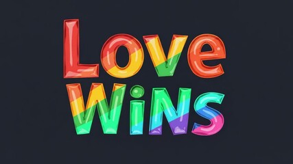 Colorful "Love Wins" text illustration on dark background   - Powered by Adobe