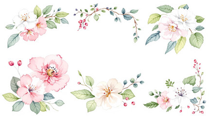 Set of spring flowers, set of flowers, set of colorful flowers Watercolor