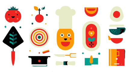 Culinary school brochure Set of 5 Flat School Icons Graduation Cap Knife Plate Book Diploma