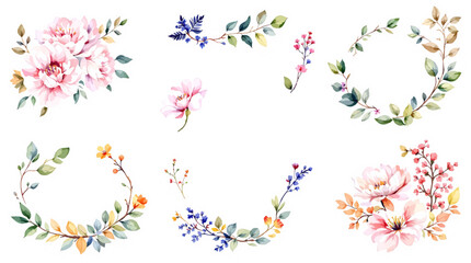 Spring flowers collage, Watercolor floral background