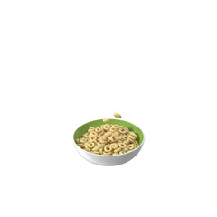 A bowl of cereal with a few scattered pieces, showcasing a simple breakfast option.