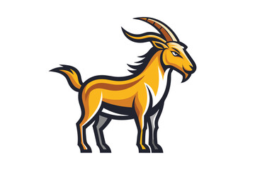Confident stylized goat stands proudly, featuring detailed horns and yellow color scheme against white