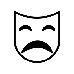 Tragic Theatrical Mask Icon Depicting Sad Facial Expression in Black Outline