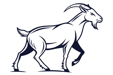 Confident goat with a beard, proudly walks with its head held high in monochrome