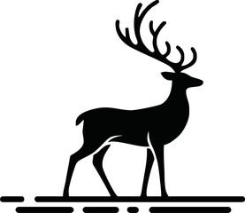 Beautiful silhouettes deer on white background. Winter elements for decor and holiday postcards. Vector illustration