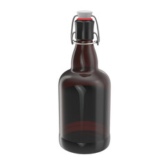 A dark glass bottle with a swing-top cap, commonly used for storing beverages like beer or kombucha.
