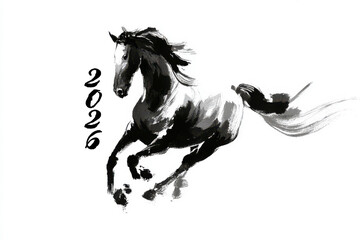 Expressive black ink horse for Chinese Year of the Horse 2026 celebration