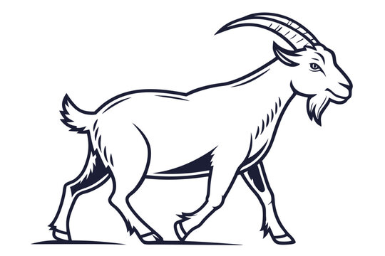 black and white goat walking clip art preview