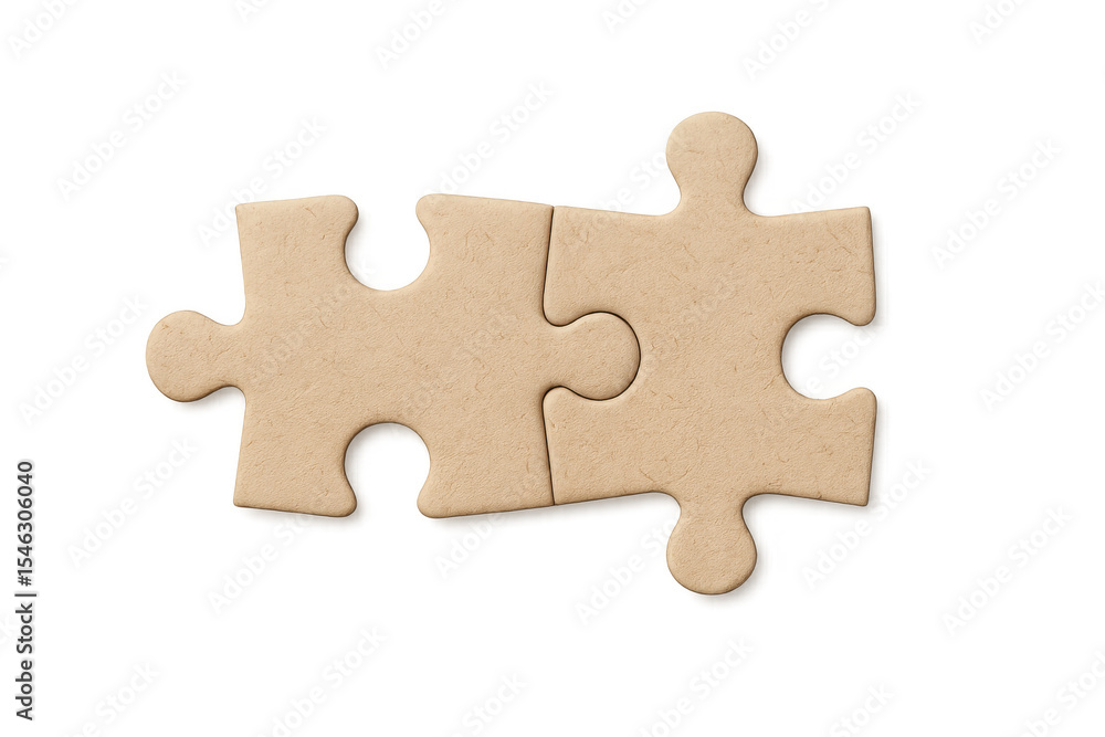 Poster cardboard puzzle pieces interlocking, representing collaborative problem-solving and partnership aga
