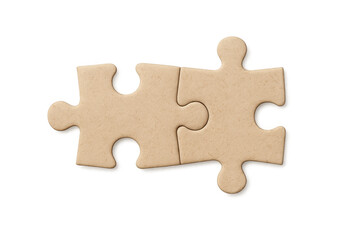 Fototapeta premium Cardboard puzzle pieces interlocking, representing collaborative problem-solving and partnership against transparent backdrop
