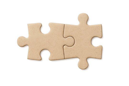 Cardboard puzzle pieces interlocking, representing collaborative problem-solving and partnership against transparent backdrop
