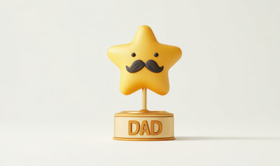 3D style cute dad trophy star with mustache for best father award
