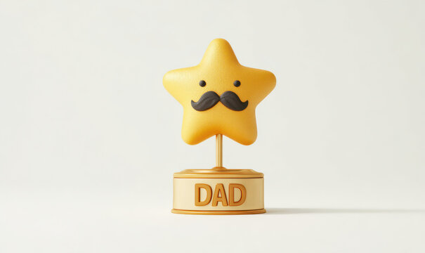 3D style cute dad trophy star with mustache for best father award