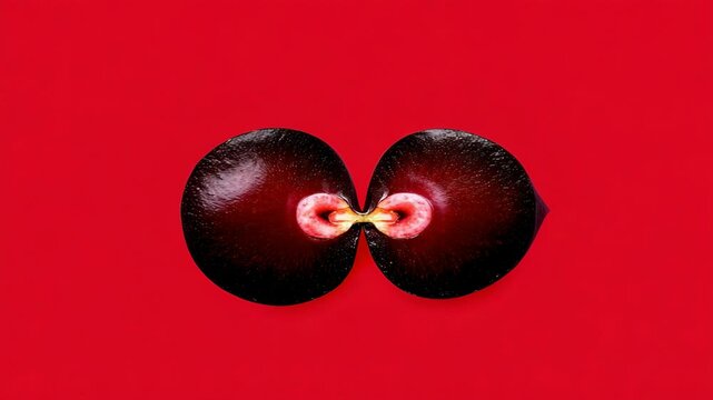 Two seed halves on red background