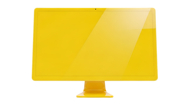 Yellow computer monitor 3d rendered isolated on transparent background