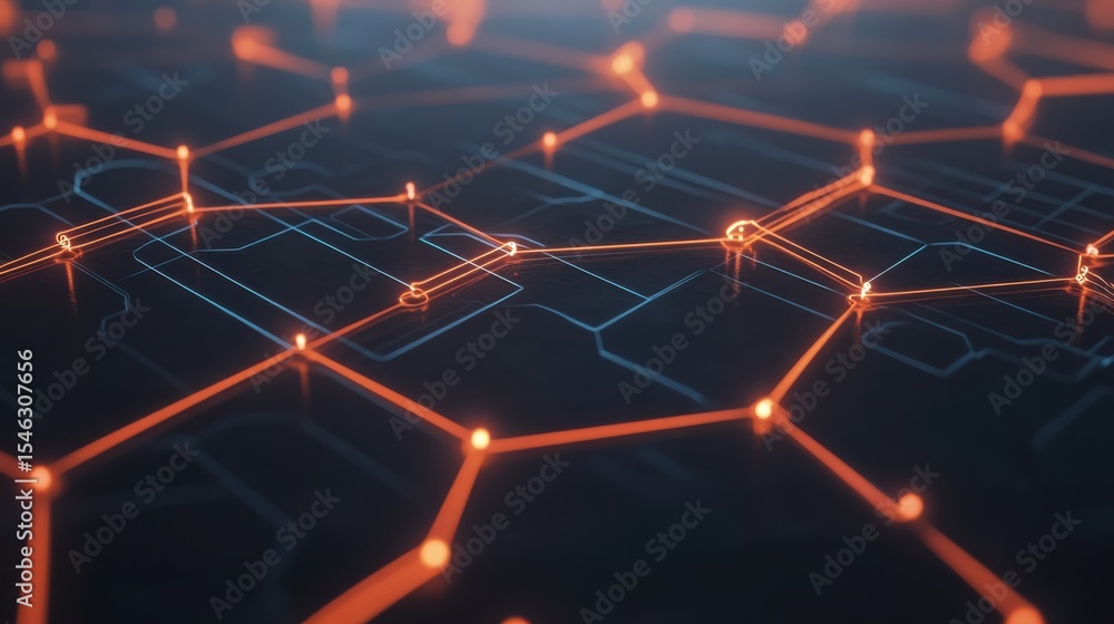 Poster abstract network connections with glowing nodes and lines on dark background