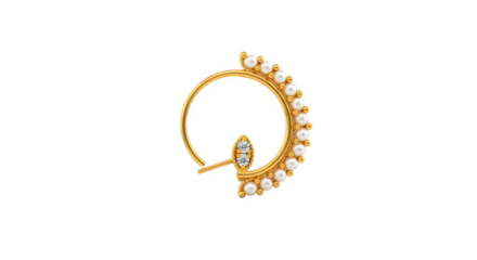 Gold nose ring with pearls isolated on transparent background