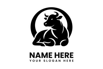 A stylized black bull silhouette rests within a circular frame, a logo design template.