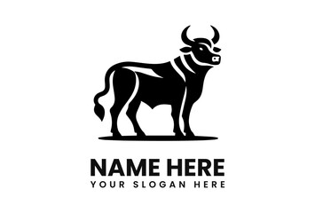 Strong black bull logo design, powerful stance, minimalist style.