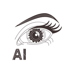AI Vision Logo Stylized Robotic Eye in Vector Line Art