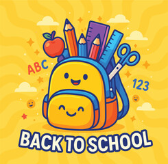 Fototapeta premium Back to school items cartoon vector icon illustration education learning icon concept isolated design