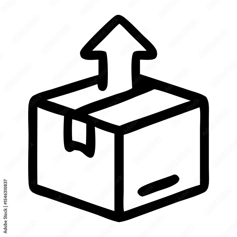 Poster handdrawn simple outline box with arrow up icon for packaging concept