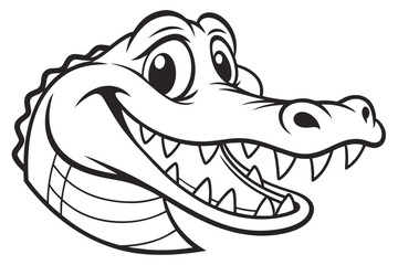 Cartoon alligator head with a big smile and sharp teeth shows a fun character