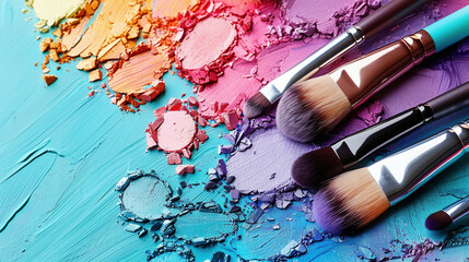 Fototapeta premium Makeup brushes, eyeshadow palette