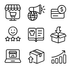 Minimalist Line Art Online Store Icon Set for E-commerce and Shopping Needs