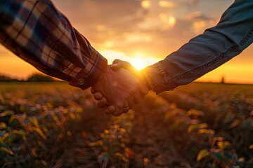 Premium Quality Image of Handshake in Agriculture Field at Sunset