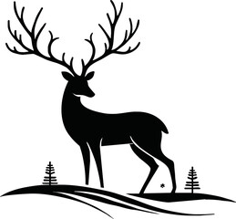 Beautiful silhouettes deer on white background. Winter elements for decor and holiday postcards. Vector illustration