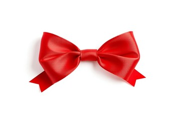 Fototapeta premium A vibrant red ribbon bow, perfectly tied, isolated on a pure white background, satin, gift