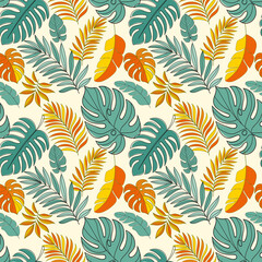 Colorful Hand-Drawn Tropical Leaves Pattern
