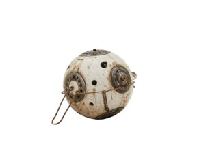 A Heavily Worn and Dusty Robotic Sensor Ball Isolated, Illustrating Wear and Tear of Technology in a Lucid Realism Style