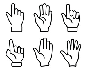 Obraz premium Collection of hand gesture icons in clean black outline style on white background.