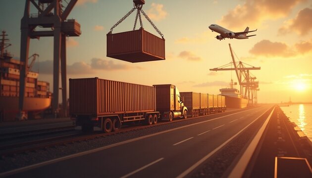Global Logistics & Intermodal Transport: Seamless freight forwarding, connecting cargo by sea, air, rail, and road for efficient supply chains worldwide.