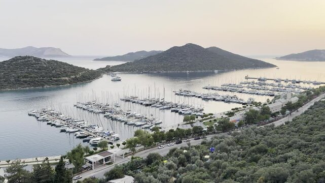 Yacht Marina in Kas, T&uuml;rkiye at Sunset from Above (horizontal)