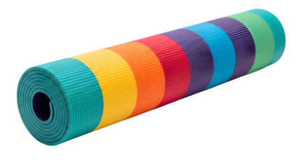 Rolled rainbow yoga mat isolated on transparent background