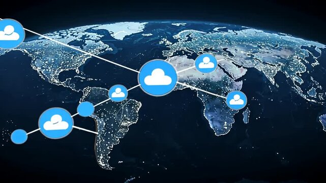Global network map with data centers and servers - Powered by Adobe