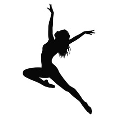 Fototapeta premium woman in Leap with extended arms dance pose, A dynamic silhouette of a woman dancing, showcasing a moment of athleticism and grace.