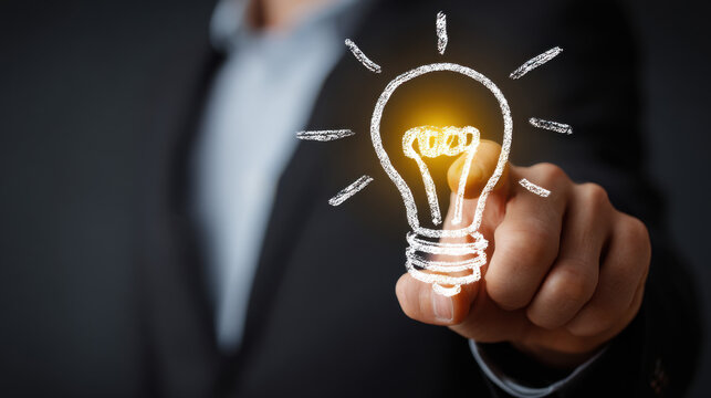 Businessman holding glowing light bulb symbolizing innovation idea success creativity and startup business development inspiration concept