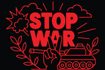 Vector background inspired by the “Stop War” theme, filled with impactful imagery such as barbed wire, peace doves, and strong protest slogans.