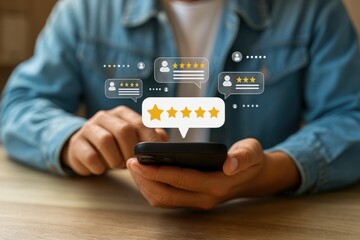 Person is using a cell phone to give a rating or review