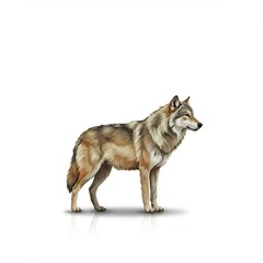 Obraz premium Grey wolf standing profile detailed illustration 1024x1024 pixels white background