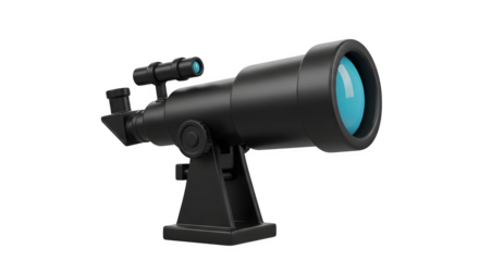 Black telescope, 3d rendered isolated on transparent background