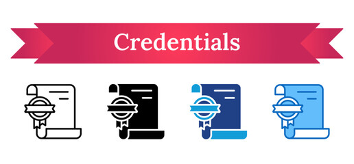 Credentials - Multi Style Icon - Certificate scroll with ribbon, representing official qualifications or earned status